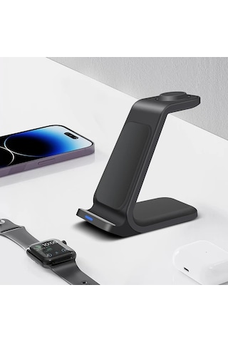 Motion003 1 Adet Fdgao 3ü 1 Arada Kablosuz Sarj Istasyonu Siyah İphone Uyumlu 16 15 14 Pro Max İwatch 10 9 8 Airpods 4 3 2 Pro 15w Hizli Sarj Usb C