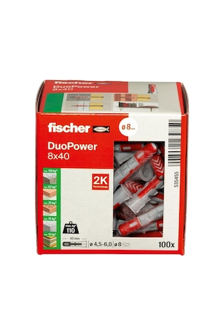 Fischer Duopower 8 X 40, Evrensel Dübel, Güçlü 2 Bileşenli Dübel, Beton, Tuğla, Taş, Alçı Yapı Plakaları Vb.
