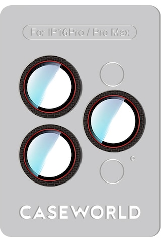Apple Uyumlu   iPhone 16 Pro Max Caseworld Karbon Fiber Serisi Anti Reflective Kamera Lens Koruyucu Siyah-kırmızı