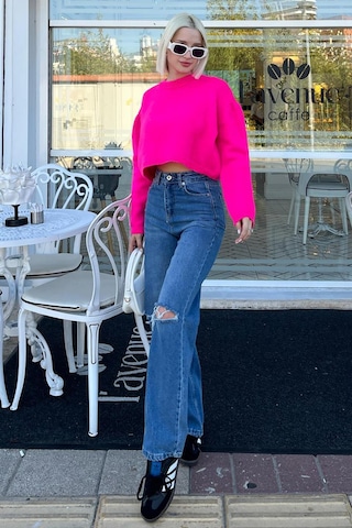 Madmext Fuşya Bisiklet Yaka Crop Kadın Kazak Mg2166 Fuşya