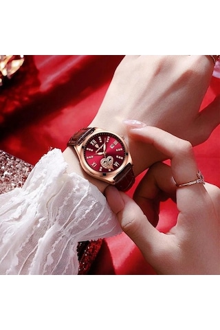 Novahub Kırmızı 2024 Kadın Saat Moda Deri Romantik Lüks Bayan Izle Su Geçirmez Kuvars Tarihi Marka Kol Saati Kırmızı