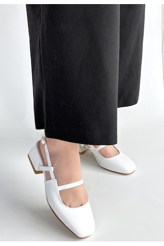 Look Shoes Liva Beyaz Cilt Topuklu Ayakkabı Beyaz