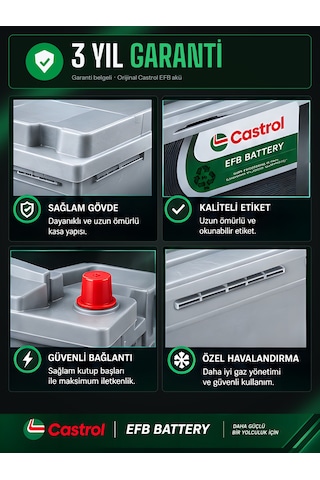 Castrol 12v 60 Ah Amper 540a En Akü L2 Kasa Bakım Gerektirmez Üretim Yılı: 2026