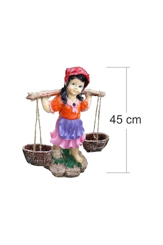 M3 Gerçek Gibi Saksılı Sepetli Yoğurtçu Testili Kız 55 Cm Ev Heykeli Kırmızı