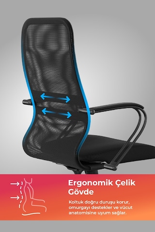 Ergolife Sit 8 Ofis Koltuğu Krom Ayaklı, Tekerlekli, Siyah, Bilgisayar Sandalyesi - 411.58.1.222 Siyah