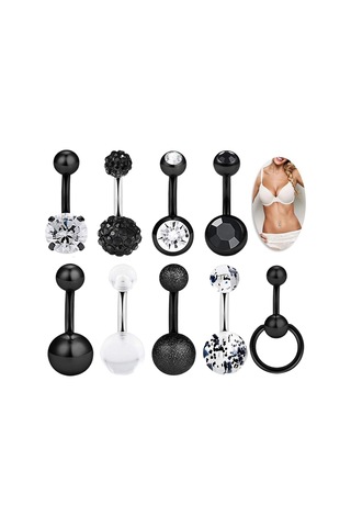 Homyl 9 Adet Göbek Halkası Dangle Elmas Takılar Kadınlar Siyah