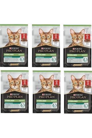 Purina Pro Plan Pouch Kısırlaştırılmış Sığır Etli Kedi Konservesi 6 x 85 G