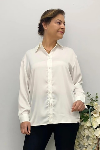 Mia Butik Kadın Beyaz Saten Gömlek Beyaz