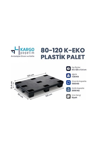 80x120x13 Cm Plastik Palet Siyah İç İçe Geçmeli I Yük Taşıma