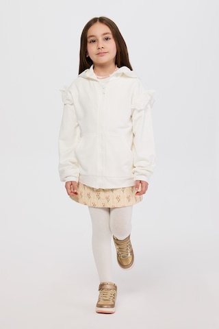 Panço Kız Çocuk Fermuarlı Ekru Sweatshirt Krem