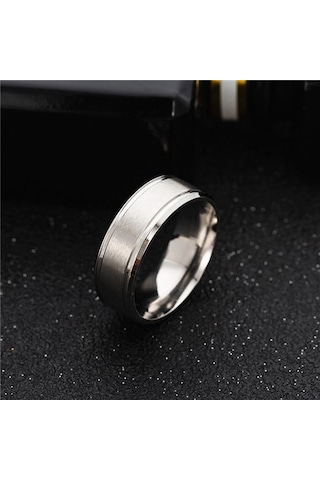 Erkek Paslanmaz Çelik 8mm Geniş Mat Çift Eğimli Basit Yüzük Takı Hediyeleri Arı Siyah
