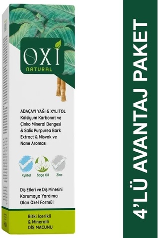 Oxi Natural Bitki İçerikli Mineralli Diş Macunu 75 Ml. 4'lü Paket Temel Bakım