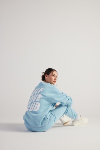 Holly Lolly Kadın Mavi Oversize Şardonlu Yazı Baskılı Fluffy Sweatshirt