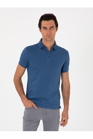 İndigo Slim Fit %100 Pamuk Polo Yaka T-shirt Mavi