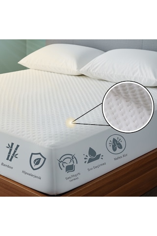 Yatak Alezi Kapitone Fitted Sıvı Geçirmez Yatak Örtüsü 180x200cm Beyaz