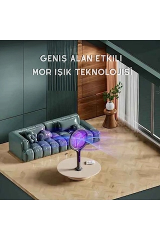Usb Şarjlı Mor Işıklı Elektrikli Sivrisinek Öldürücü Raket Sinek Öldürücü Sineksavar
