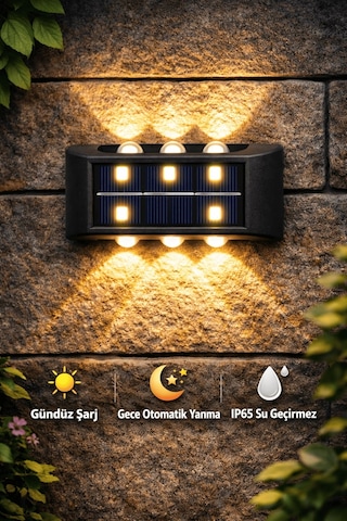 4 Adet Güneş Enerjili 6 Ledli Duvar & Bahçe Aydınlatması Su Geçirmez Otomatik Yanan Işık Efekti Gün Işığı