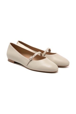 Cream Babet Kadın 70p5 Frau Leather Ballet Flats With Strap Krem