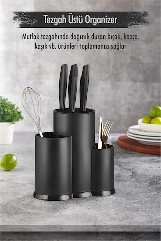 Tezgah Üstü Siyah Kaşıklık & Bıçaklık & Kepçelik & Organizer Çok Renkli