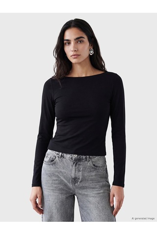 Lcw Vision Siyah Kayık Yaka Kadın Body