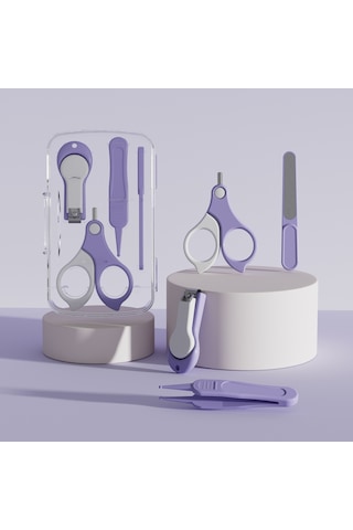 Sones 4'ü 1 Arada Bebek Tırnak Makası Seti Seyahat Taşınabilir Bebek Bakım Seti Mor