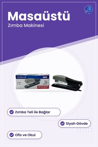 Zımba Makinesi Siyah Gövdeli Ofis Kırtasiye Kağıt Zımbalama Aleti