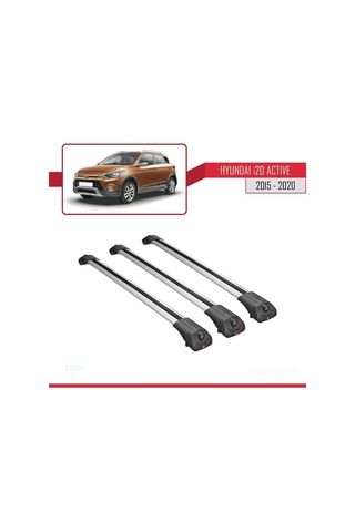 Hyundai İ20 Actıve 2015-2020 Arası İle Uyumlu Ace-1 Ara Atkı Tavan Barı Gri 3 Adet Bar