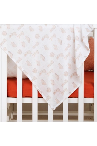 Hafy Baby Organik Pamuk Puanlı Tavşan Desenli Müslin Bebek Örtüsü