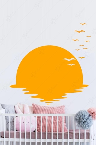 MSticker Batan Güneş Ve Kuşlar Çocuk Bebek Odası Sticker Seti