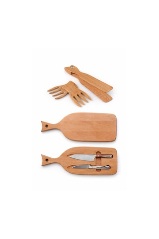 CH woodline Mıknatıslı Kamp & Piknik Bıçak Seti No:1-3, 4116 Çelik Sebze Ve Şef Bıçağı, Gürgen Kesme Tahtalı Taşınabilir Outdoor Set Çok Renkli
