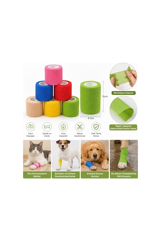 Bakgelal Kedi Ve Köpekler İçin Kendinden Yapışkanlı Elastik Sargı Bezi 5 Cm X 4.5 M Veteriner Pati Ve Yara Koruma Band