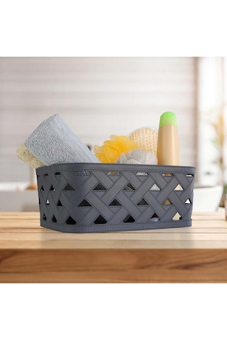 Deri Desenli Özel Tasarım Çok Amaçlı Düzenleyici Dekoratif Sepet - Antrasit Antrasit