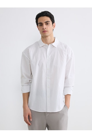 Lcw Vision Gri Regular Fit Çizgili Poplin Erkek Gömlek
