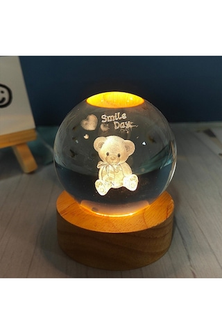 Mobgift Sevimli Ayıcık Tasarımlı Ahşap altlıklı Işıklı Cam Küre Ahşap