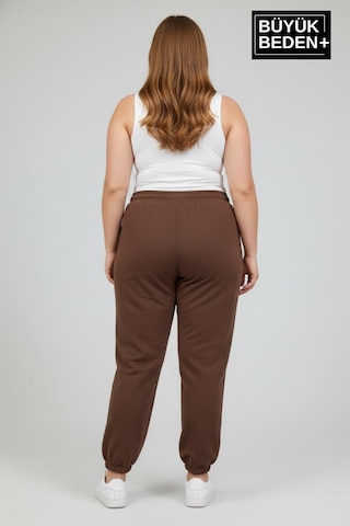 Süperlife Kadın Büyük Beden New York Paça Lastikli Rahat Kesim Jogger İnce Eşofman Altı Spr26beak951-5 Kahverengi