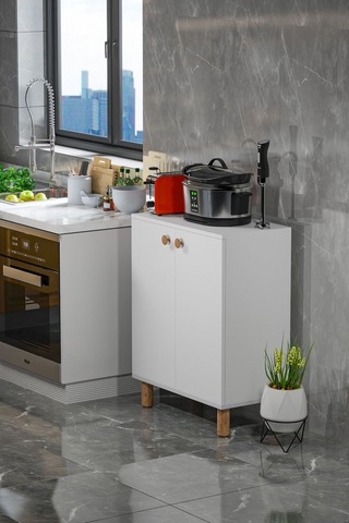 Bohem 2 Kapaklı 3 Raflı Çok Amaçlı Ayakkabılık, Erzak Dolabı - 2 / Beyaz Beyaz