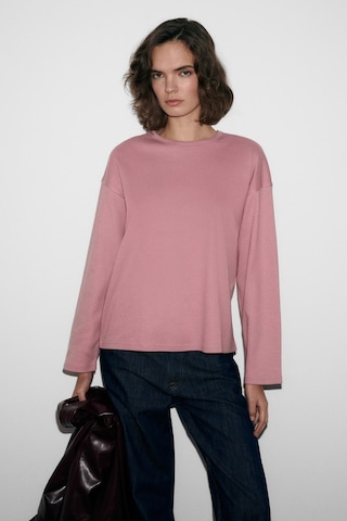 ETHIQUET NEAT Kadın Organik Pamuklu Bisiklet Yaka Oversize Fit Uzun Kollu Pembe T-Shirt