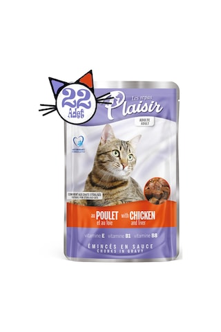 Plaisir Pouch Tavuk Etli ve Ciğerli Yetişkin Kedi Yaş Maması 22 x 100 G