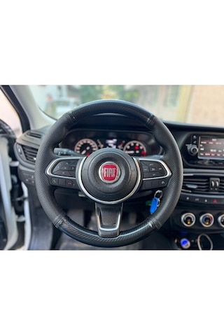 Fiat Egea Cros Ve 2024 Araca Özel Dikmeli Direksiyon Kılıfı Noktalı-microfiber Carbon Siyah