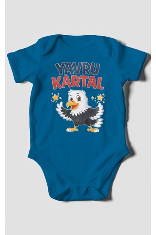 Morivokids Yavru Kartal Kısa Kollu Bebek Body %100 Pamuk Koyu Mavi