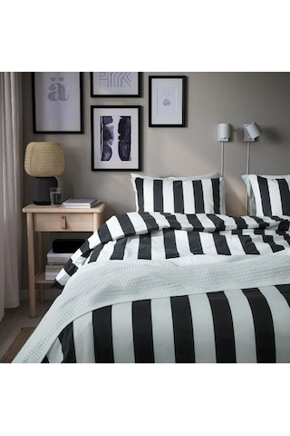 Ikea Slanhöstmal Tek Kişilik Nevresim Takımı 150 X 200 Cm Beyaz - Siyah