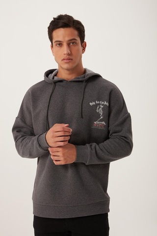 Polostate Erkek Ön Arka Age Of State Baskılı Sweatshirt Antrasit