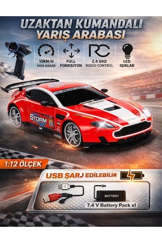 TıfılToys Uzaktan Kumandalı Full Fonksiyon Şarjlı Işıklı 1:12 Ölçekli Süper Hızlı Kırmızı Yarış Arabası