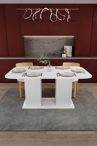 Modern Dolaplı 6 Kişilik Mutfak Yemek Masası %100 Mdf Mutfak Yemek Odası Masası Ym06 Beyaz