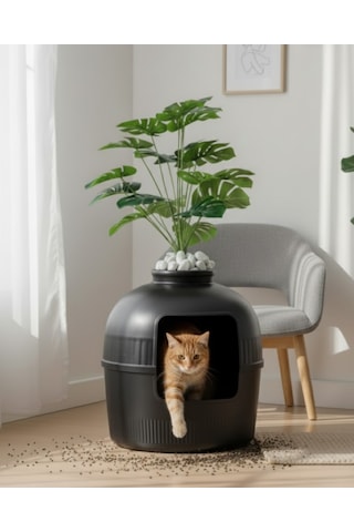 Reyo Dekorapet Dekoratif Kedi Tuvaleti Siyah