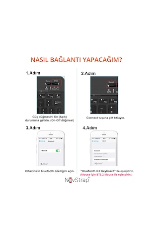 Novstrap Samsung Uyumlu Galaxy Tab A11 Plus İle Türkçe Q Bluetooth Klavye Mouse Seti Şarjlı Optik