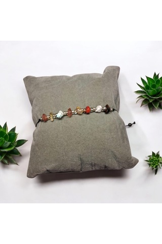 Doğal Taş Bileklik Karma Taş Bileklik Ayarlanabilir İpli Mixed Natural Stone Taş Kristalize Kırık Taş Şifalı Bileklik Kahverengi - Siyah