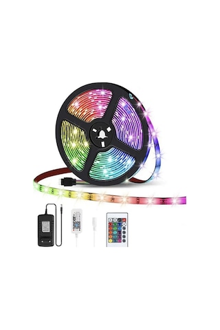 16 Renkli Rgb Şerit Seti, Kumandalı, Silikonlu, Adaptörlü, Işıklandırma Fırsatı RGB