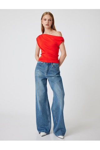 Koton Tek Omuz Üst Omzu Açık Drapeli Slim Fit Pamuklu Kırmızı 4sal30227ık Kırmızı