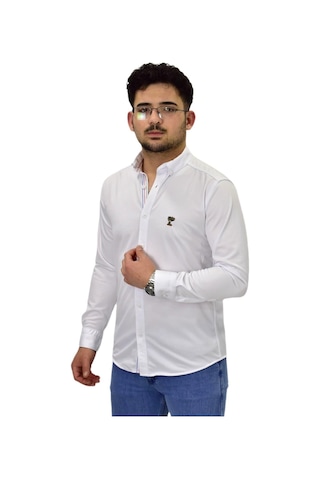 Erkek Spor Silim Fit Uzun Kol Gömlek Bgl-st04483 Beyaz